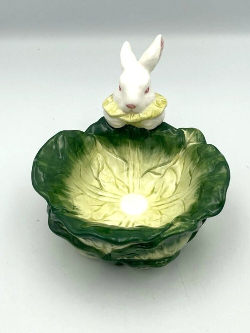 Department 56 Easter Ceramic White Rabbit Cabbage Leaf Candy‎ Dish Figural